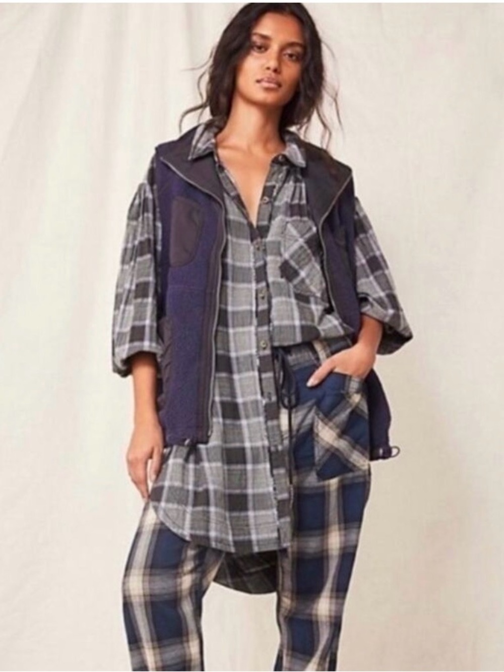 We the Free x Free People Wild Side Plaid Tunic Top - size large